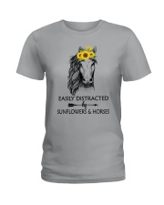 Easily Distracted By Sunflowers And Horses Ladies T-Shirt thumbnail
