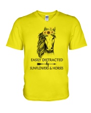 Easily Distracted By Sunflowers And Horses V-Neck T-Shirt thumbnail