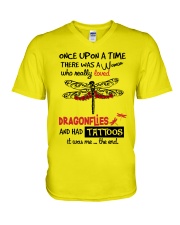 A Woman Loved Dragonflies And Had Tattoos V-Neck T-Shirt thumbnail