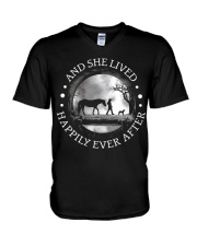 Horse Dog And She Lived Happily V-Neck T-Shirt tile