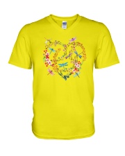 Flower And Dragonflies V-Neck T-Shirt thumbnail