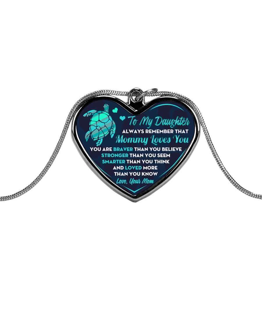 Turtle Mommy Loves You Daughter Metallic Heart Necklace