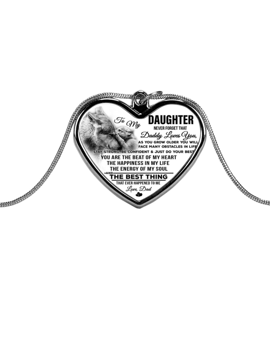 Wolf Dad Daughter Stay Strong Metallic Heart Necklace