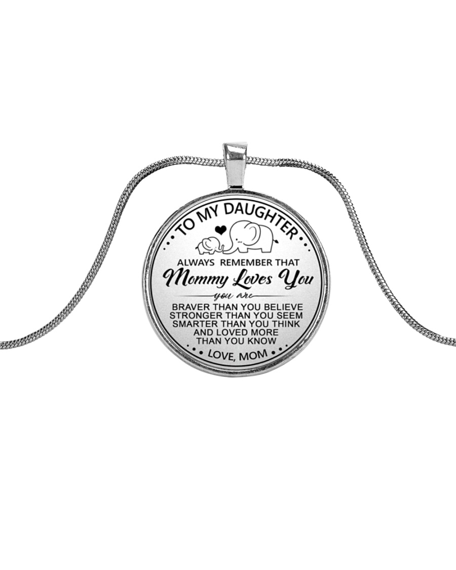 Elephant Mommy Loves You Daughter Mom Metallic Circle Necklace
