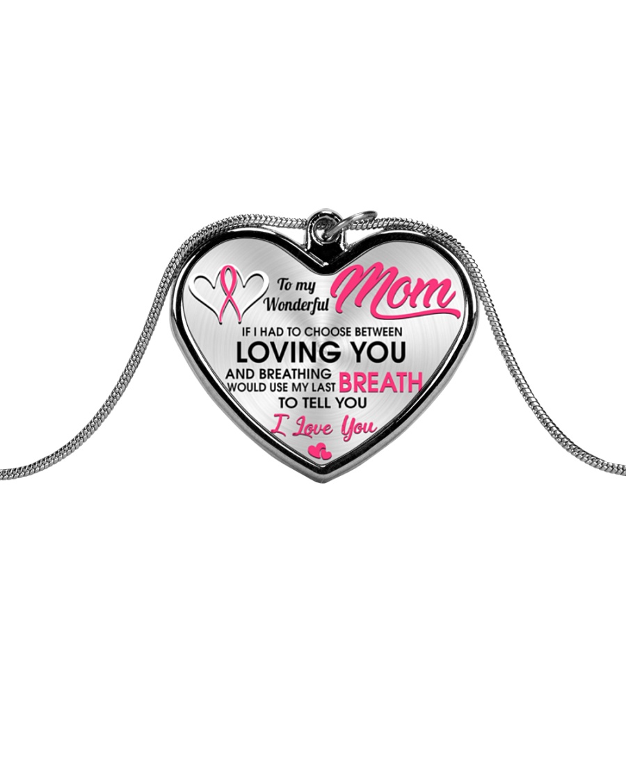 Breast Cancer Last Breath To Love You Metallic Heart Necklace