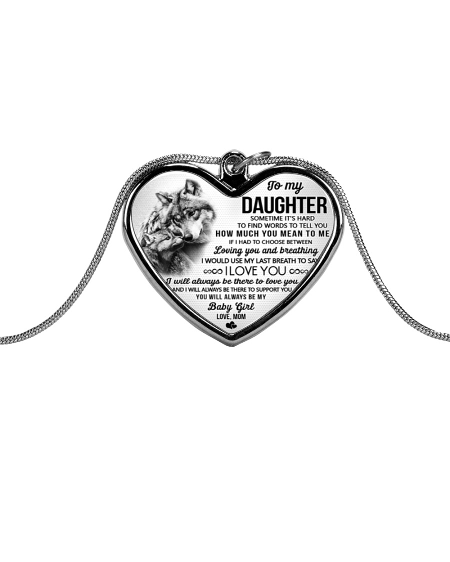 Wolf Mom Daughter Last Breath To Say Love Metallic Heart Necklace