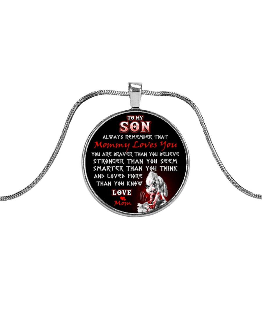 Wolf Mommy Loves You Son Mom Metallic Circle Necklace