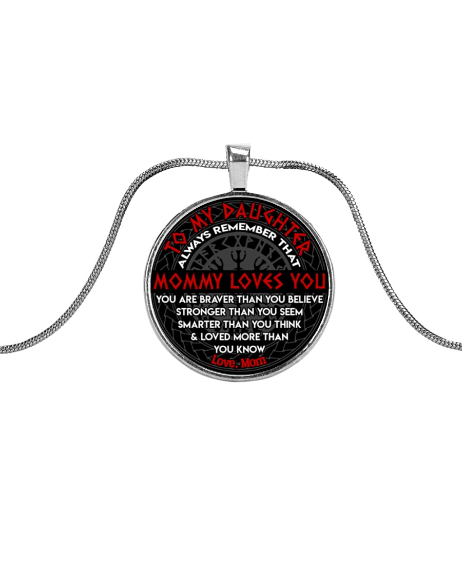 Viking Mommy Loves You Daughter Mom Metallic Circle Necklace