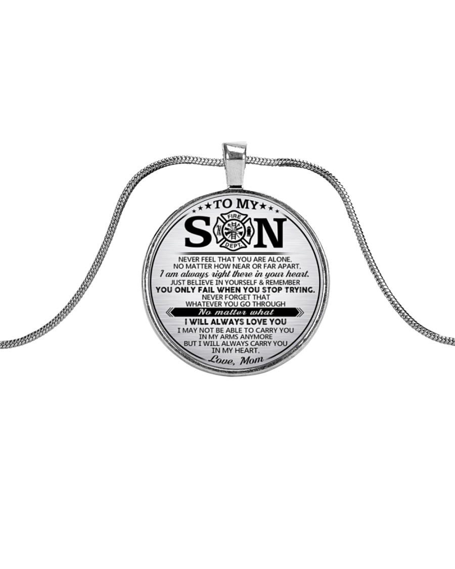 Firefighter Always Carry You In My Heart Son Mom Metallic Circle Necklace