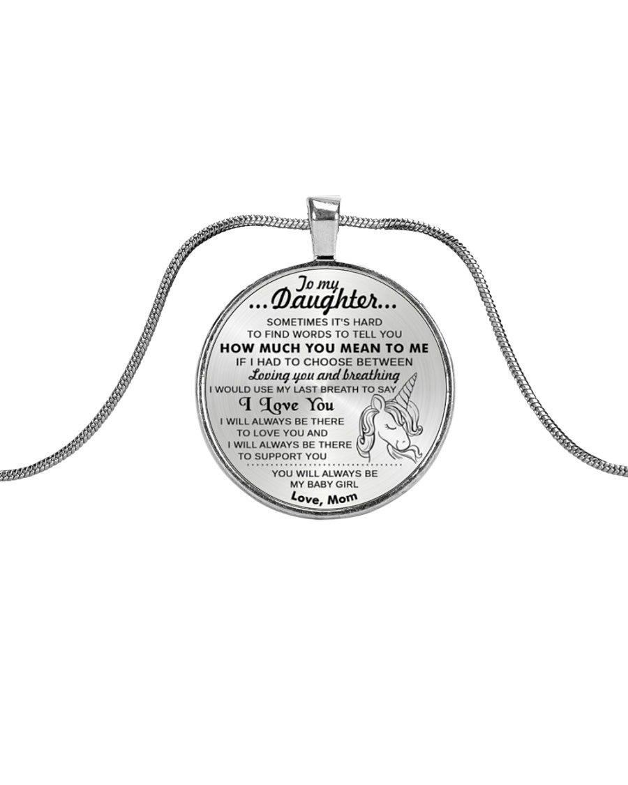 Unicorn Last Breath To Love You Daughter Mom Metallic Circle Necklace