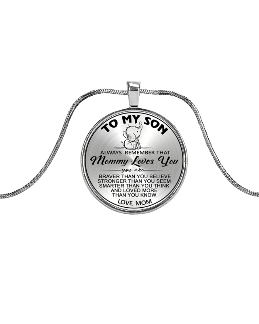 Elephant Mommy Loves You Son Mom Metallic Circle Necklace