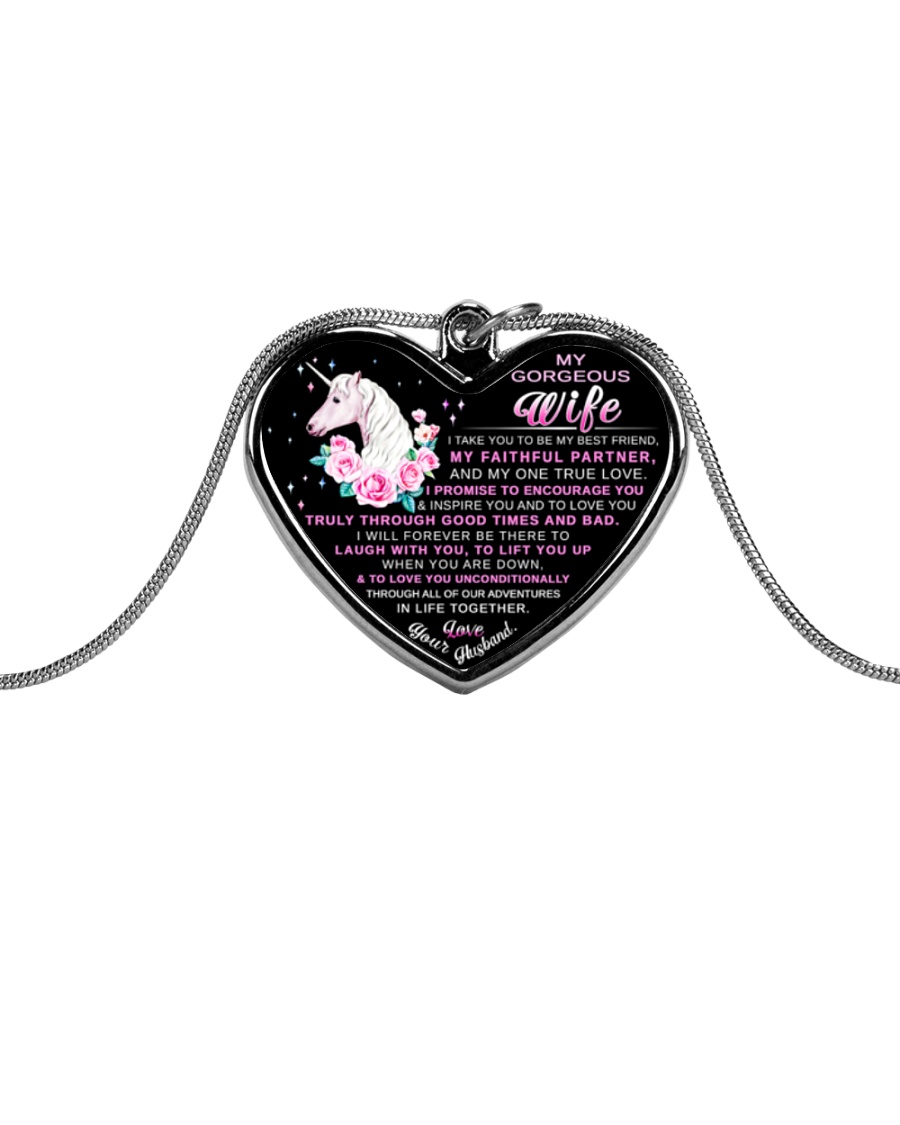 Faithful Partner True Love Wife Unicorn Metallic Heart Necklace