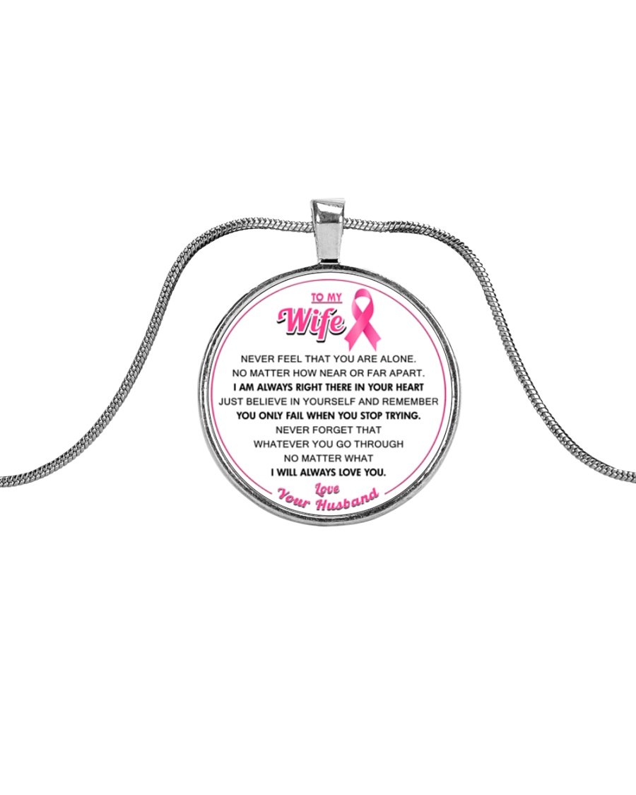 Breast Cancer You Only Fail When You Stop Trying Metallic Circle Necklace