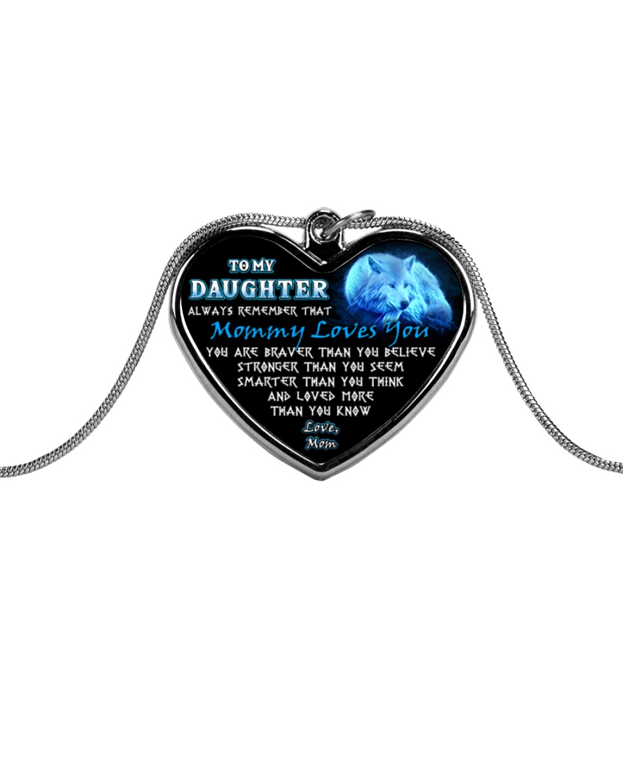 Wolf Mommy Loves You Daughter Mom Metallic Heart Necklace