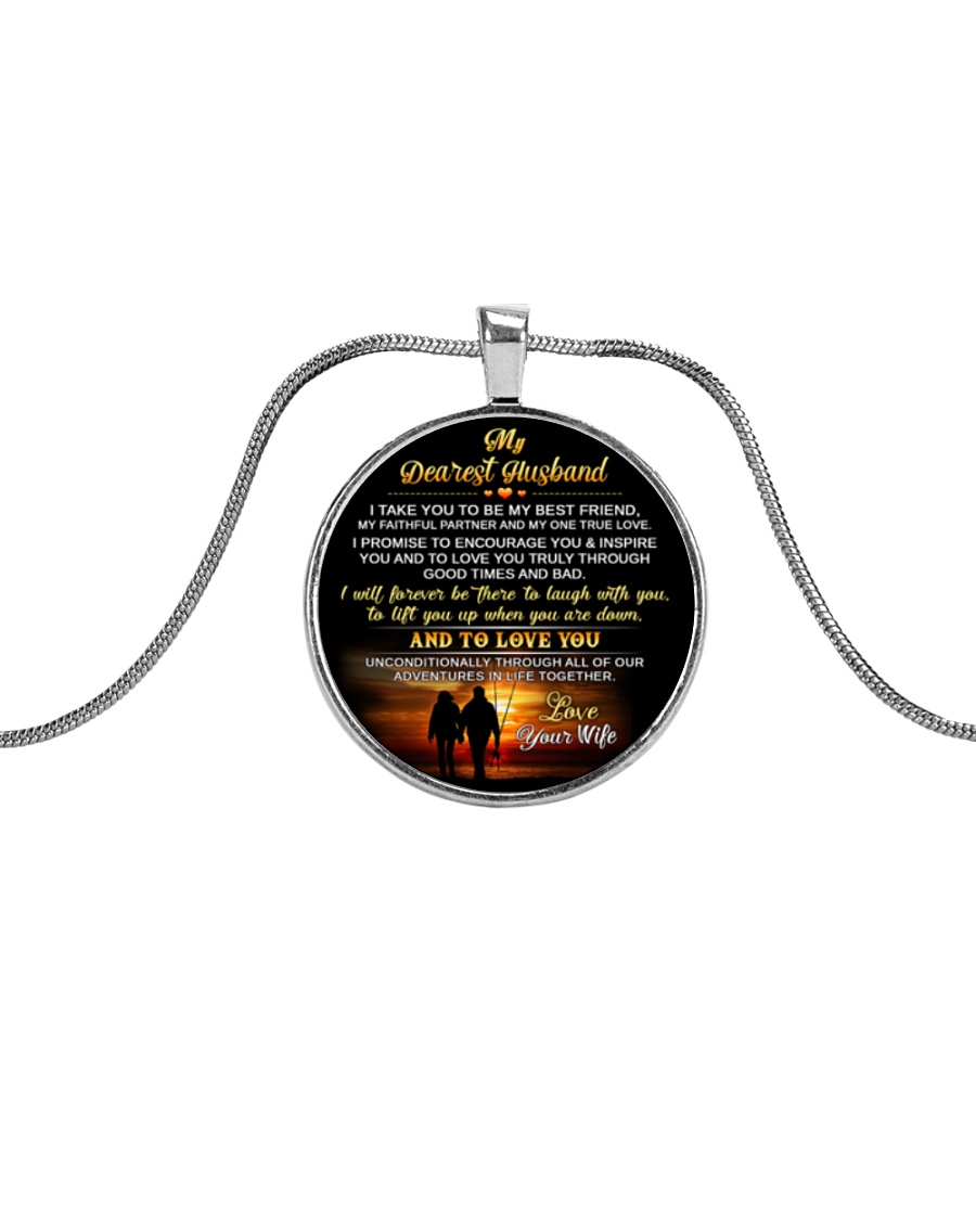Faithful Partner True Love Husband Fishing Metallic Circle Necklace