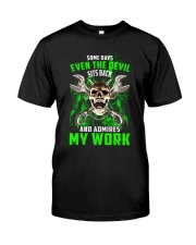 Devil Admires Mechanic's Work Classic T-Shirt front