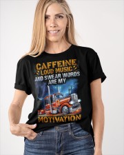 Caffeine Loud Music And Swear Words Are My Motivation Trucker Shirt Trucker Driver Clothes Classic T-Shirt apparel-classic-tshirt-lifestyle-front-100