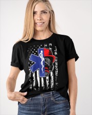 Emt Firefighter Paramedic American Flag Shirt Graphic T-Shirt Firefighter Gift Ideas Classic T-Shirt apparel-classic-tshirt-lifestyle-front-100