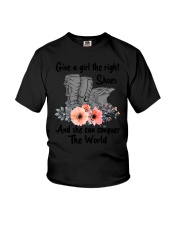 Give A Girl The Right Shoe And She Conquer The World Shirt Motocross Lover Gifts For Her Youth T-Shirt tile