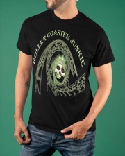 Skull Roller Coaster Junkie T-Shirt Clothing Roller Coaster Fan Gifts For Him Classic T-Shirt apparel-classic-tshirt-lifestyle-front-88