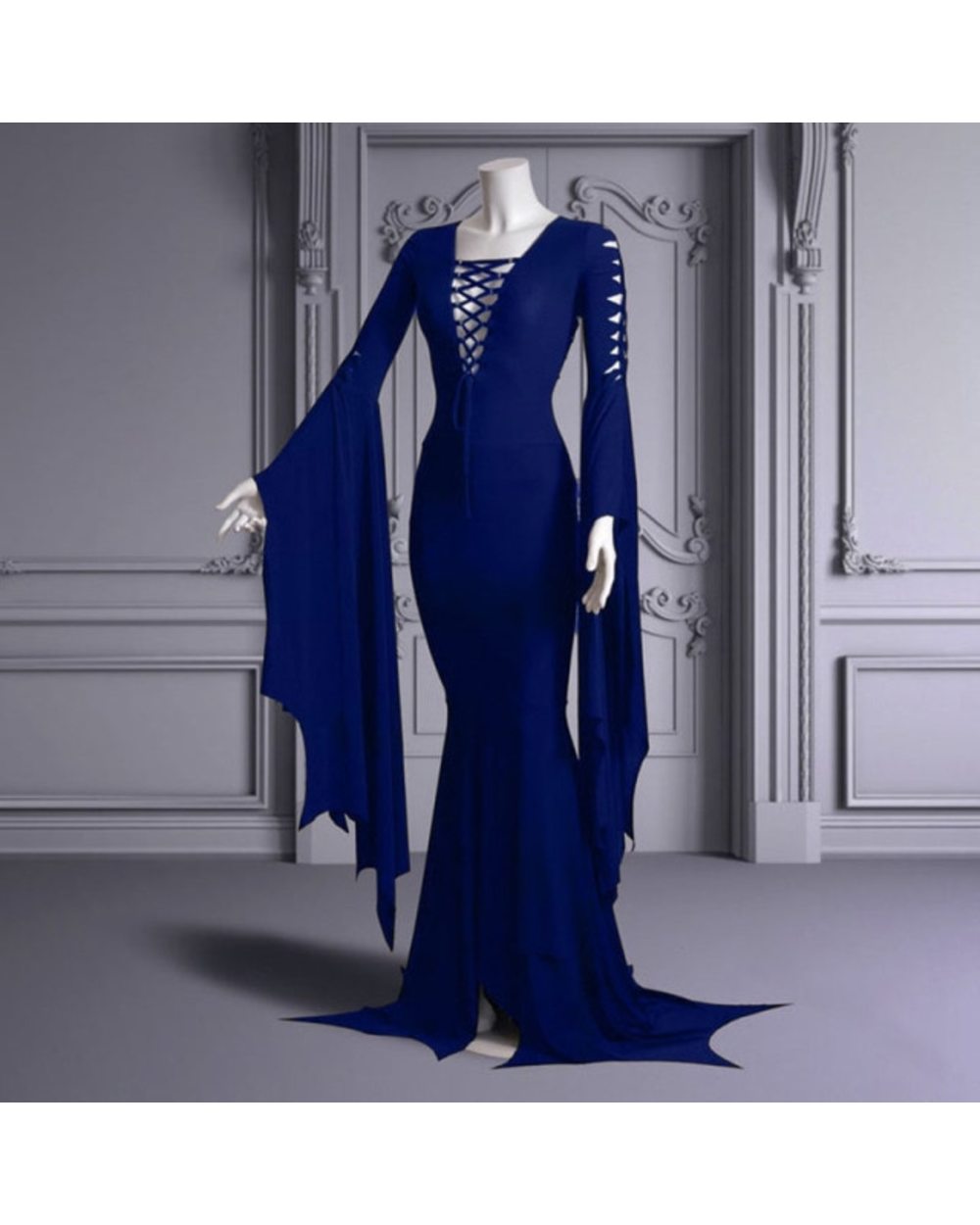 Sexy Witch Ghost Halloween Costume Morticia Addam Gothic Maxi Dress Black Lace Up Gown Robe For Women template