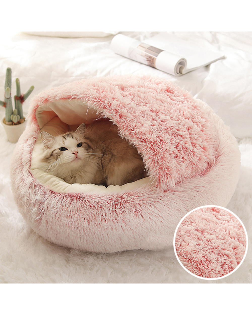 Winter Long Plush Pet Cat Bed Round Cat Cushion Cat House 2 In 1 Warm Cat Basket Cat Sleep Bag Cat Nest Kennel template