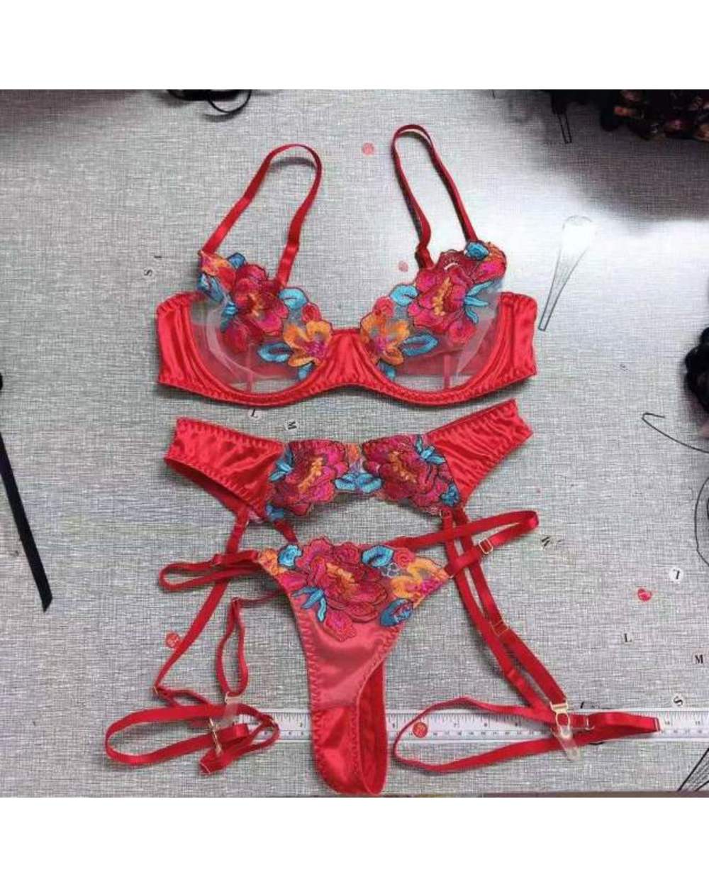 Women Floral Lingerie Sexy Transparent Bra Panty Set Embroidery Mesh Sheer Intimate Satin Lingere Underwear template