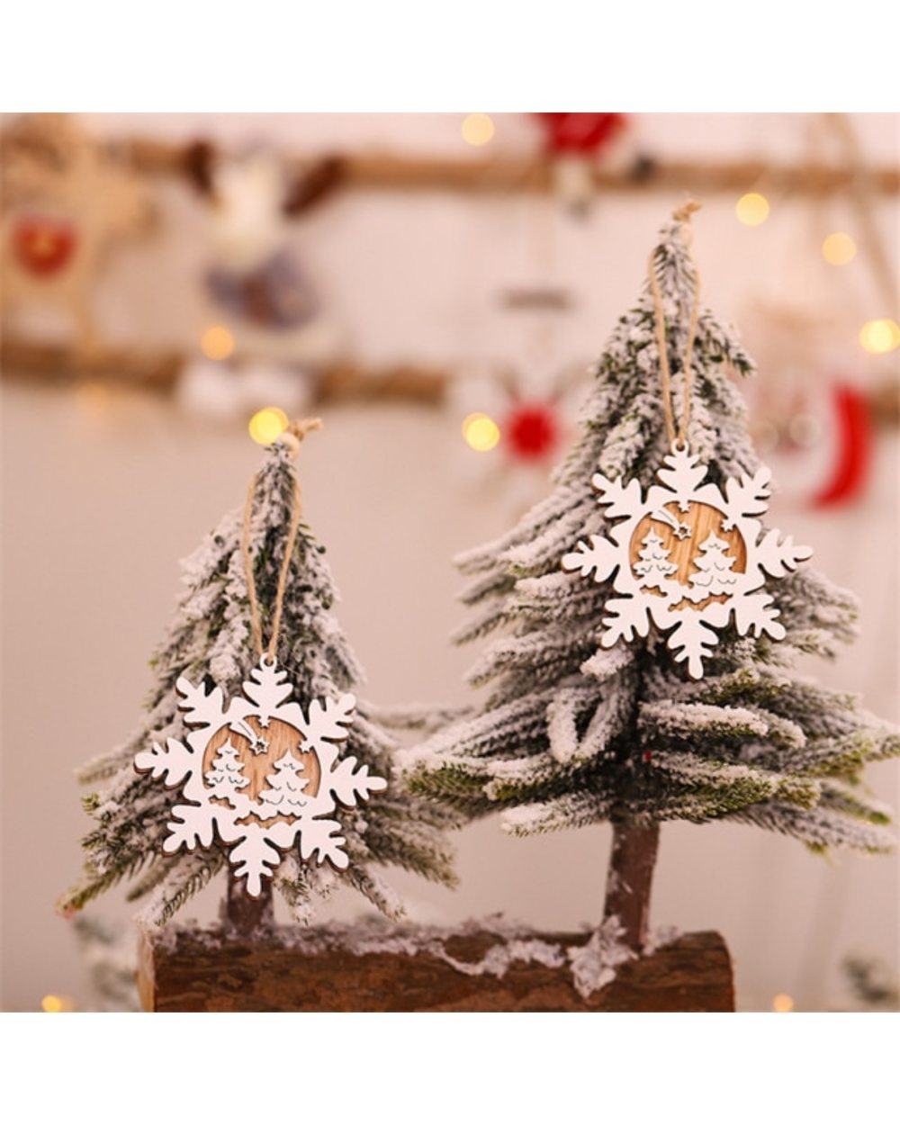 2PCS Christmas white Wooden Pendants Ornaments DIY Wood Crafts Xmas Tree Ornament Christmas Decoration Kids Gift template