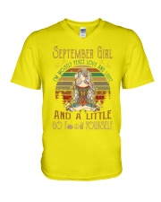September girl peace love light V-Neck T-Shirt tile
