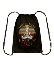 Yoga namaste breathe relax Drawstring Bag tile