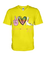 Peace Love Yoga Unicorn V-Neck T-Shirt tile