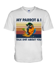 My parrot and i talk sh about you V-Neck T-Shirt tile