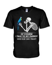 I talk to my parrot V-Neck T-Shirt tile
