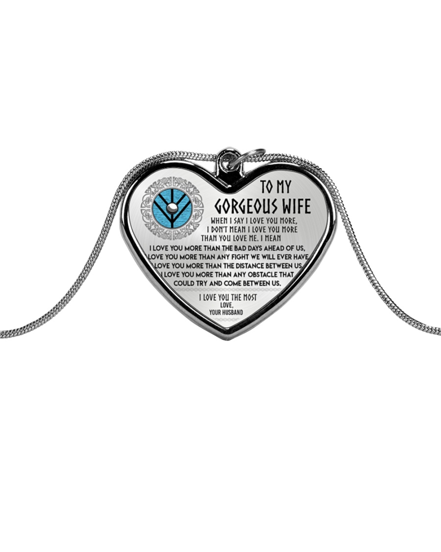Viking Wife I Love You More Metallic Heart Necklace