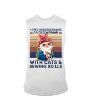 Old Woman with Cats and Sewing Skills Sleeveless Tee tile