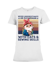 Old Woman with Cats and Sewing Skills Premium Fit Ladies Tee tile