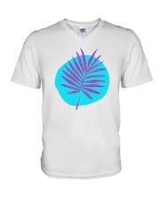Palm Leaf Purple V-Neck T-Shirt tile