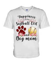 Happiness is being a Softball Girl and Dog Mom V-Neck T-Shirt tile