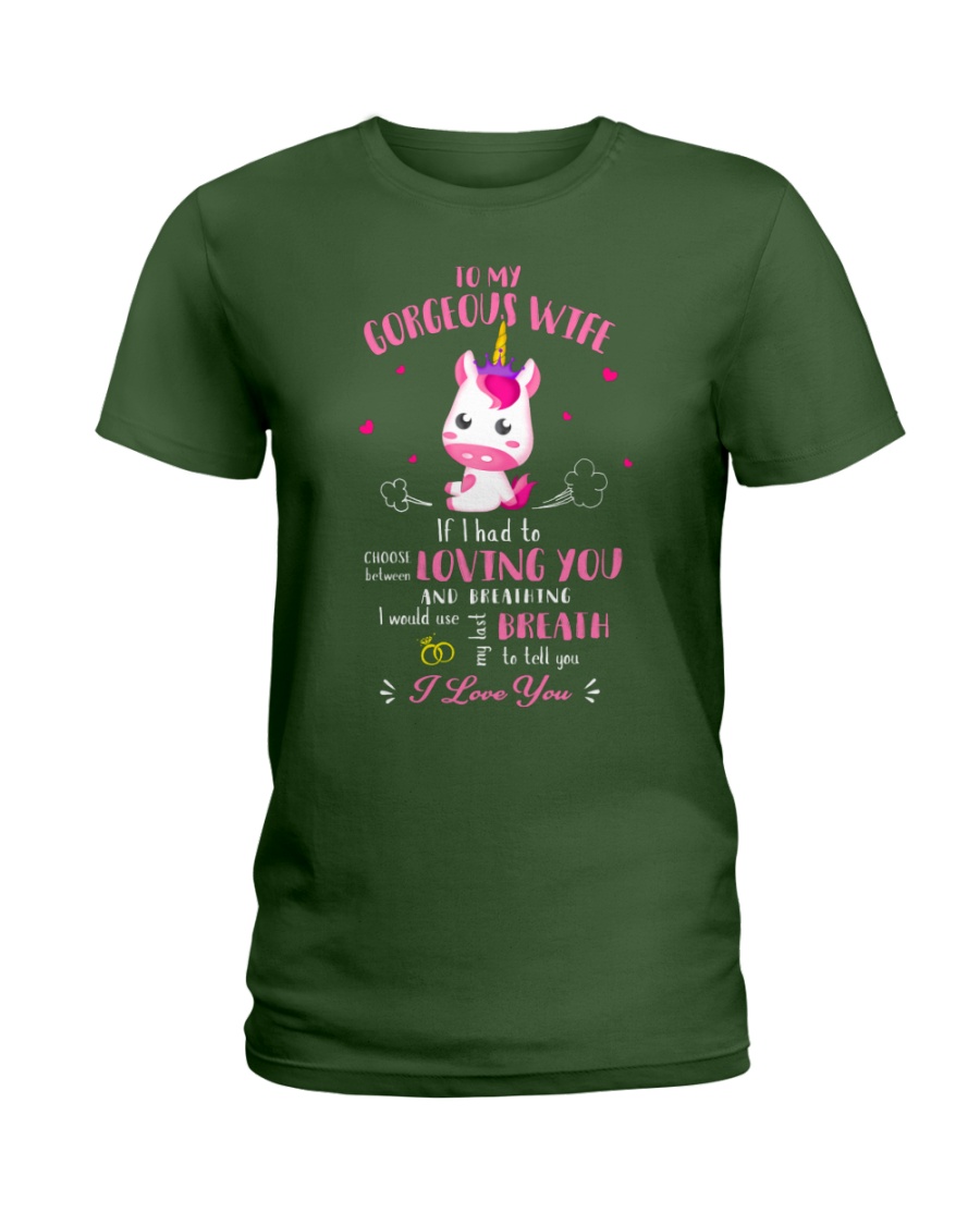 Unicorn Loving You And Breathing Mug Ladies T-Shirt