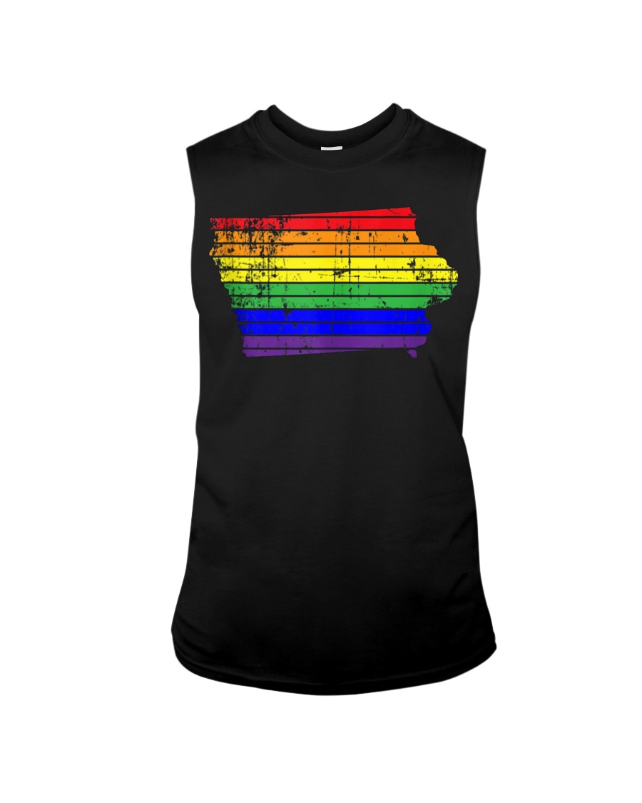 Distressed State of Iowa LGBT Rainbow Gay Pride Sleeveless Tee