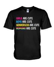 Girls Boys Genderless Humans Are Cute Pansexual LG V-Neck T-Shirt thumbnail