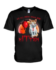 We All Meow Down Here Clown Cat Kitten Halloween V-Neck T-Shirt thumbnail
