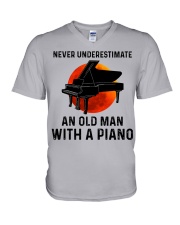 Never Underestimate An Old Man With A Piano V-Neck T-Shirt tile