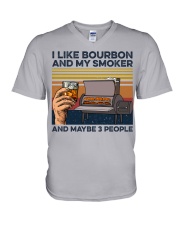 I Like Bourbon And My Smoker And Maybe 3 People V-Neck T-Shirt tile