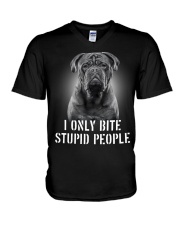 I Only Bite Stupid People V-Neck T-Shirt tile