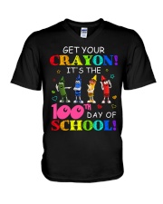 Get Your Crayon It's 100th Day Of School V-Neck T-Shirt tile