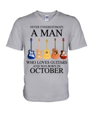 A Man Who Loves Guitar And Was Born In October V-Neck T-Shirt tile