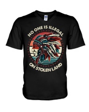 No One Is Illegal On Stolen Land V-Neck T-Shirt tile