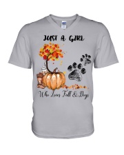 Just A Girl Who Loves Fall And Dogs V-Neck T-Shirt tile