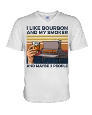 I Like Bourbon And My Smoker - And Maybe 3 People V-Neck T-Shirt tile